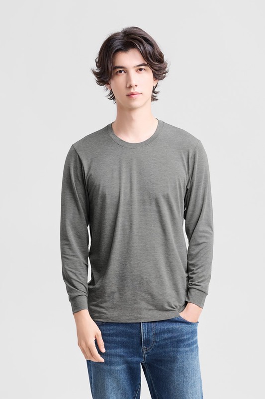 heatup圓領九分袖上衣-男