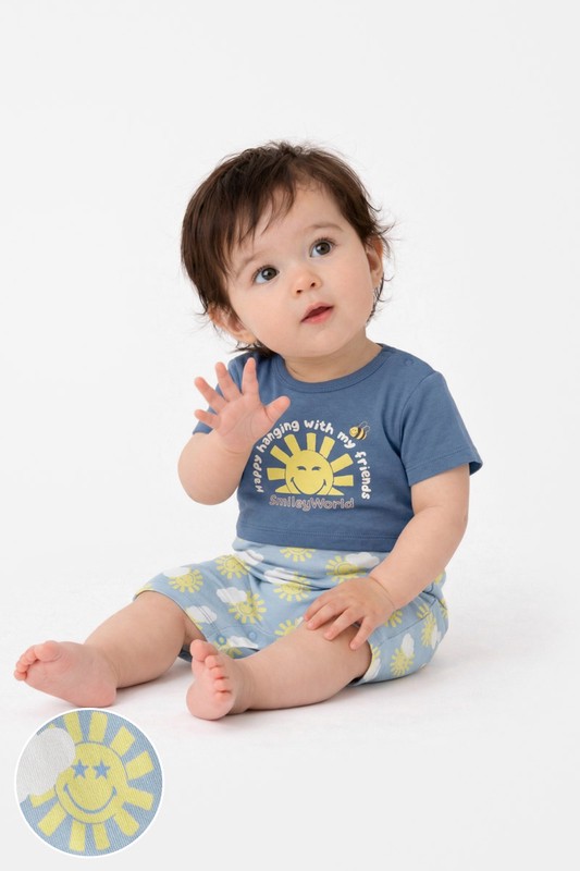 SmileyWorld®純棉假兩件印花連身衣-Baby