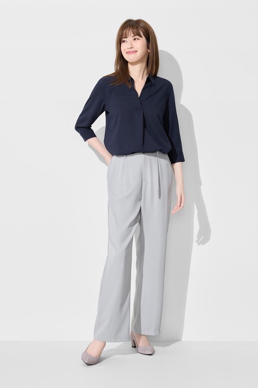 嫘縈開領七分袖襯衫-女