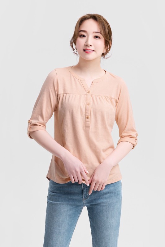 竹節棉反折袖上衣-女