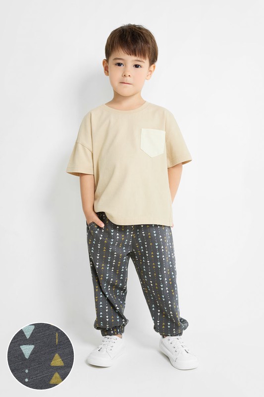 竹節棉印花束口褲-童