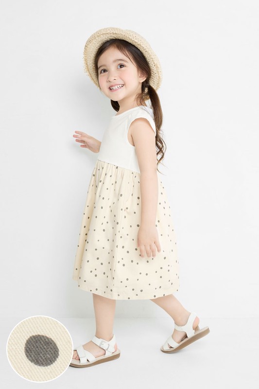 棉質點點印花拼接洋裝-童