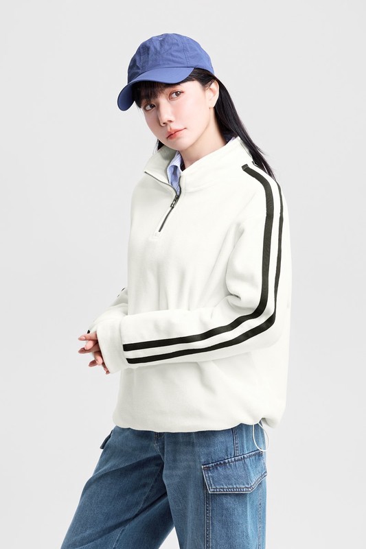 Fleece側邊線條半開襟寬版上衣-男