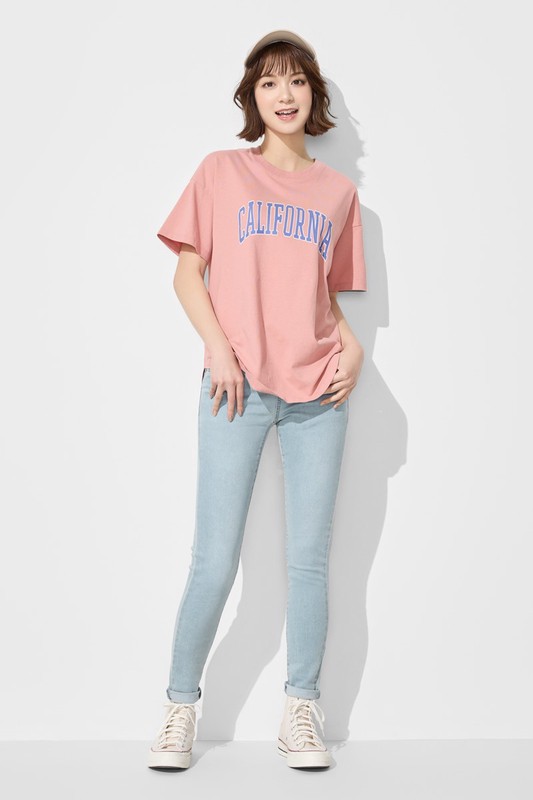 粗紡寬長版文字印花T恤-女