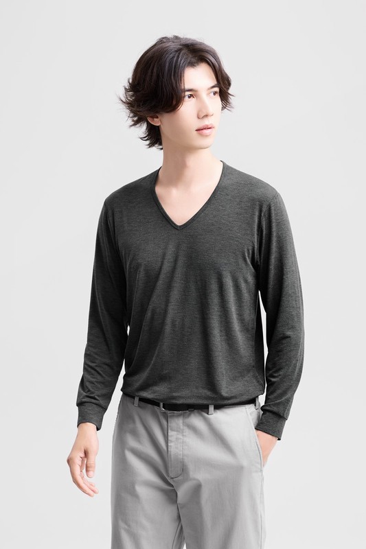 heatup V領九分袖上衣-男