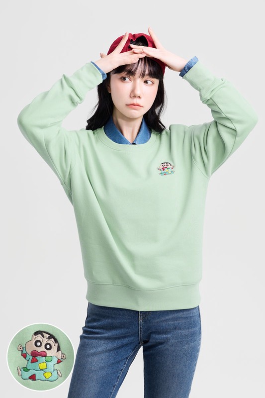 蠟筆小新刷毛電繡圓領衫-07-女