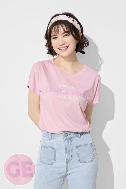 莫代爾V領文字上衣-02-女