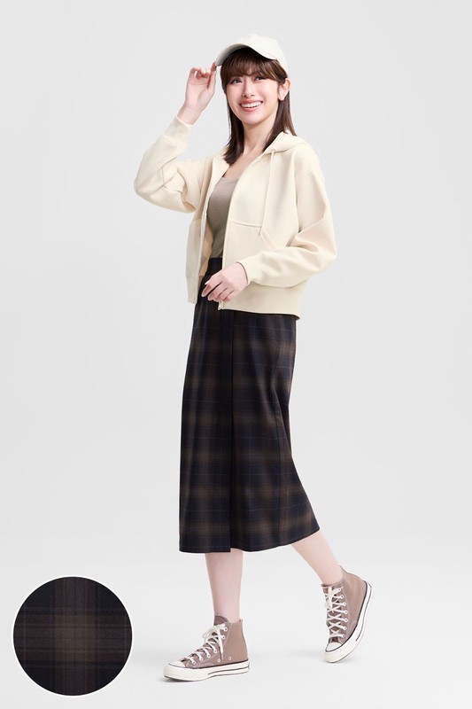 鬆緊格紋中長裙-女