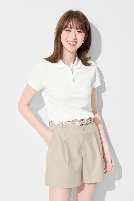 棉質網眼彈性polo衫-女