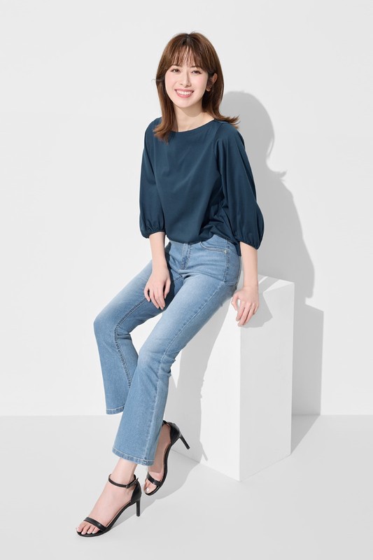 絲光棉寬鬆船領七分袖上衣-女