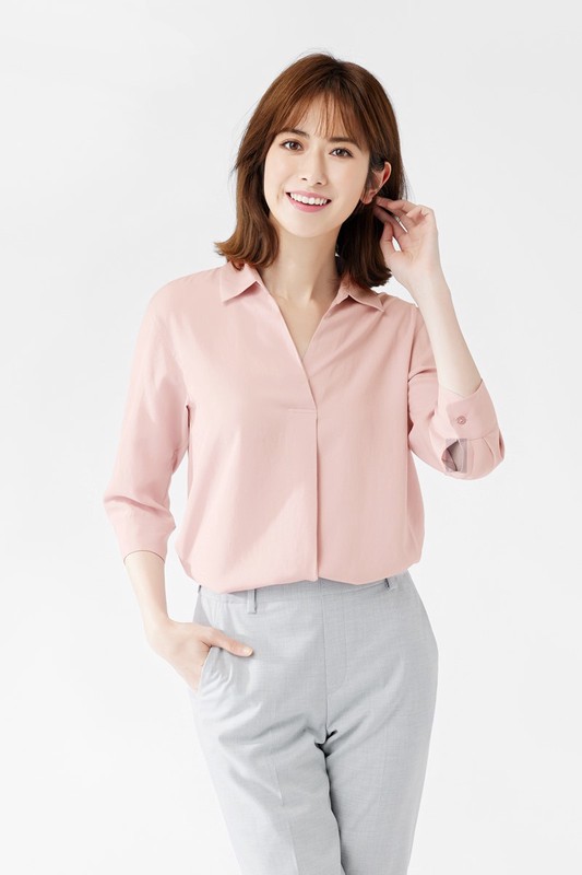嫘縈開領七分袖襯衫-女