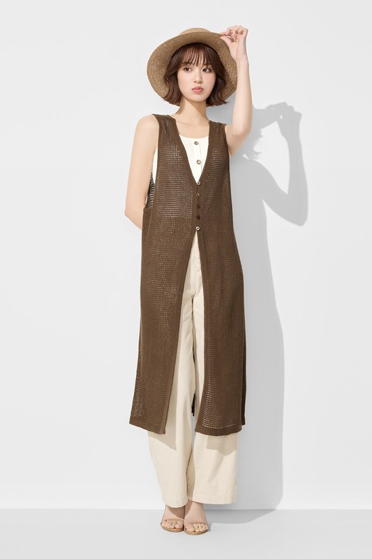 鏤空針織長版背心-女