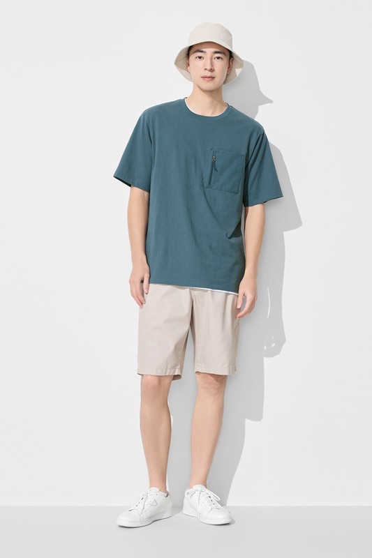 純棉厚寬版拉鍊袋五分袖T恤-男