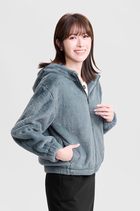 柔軟長刷毛連帽外套-女
