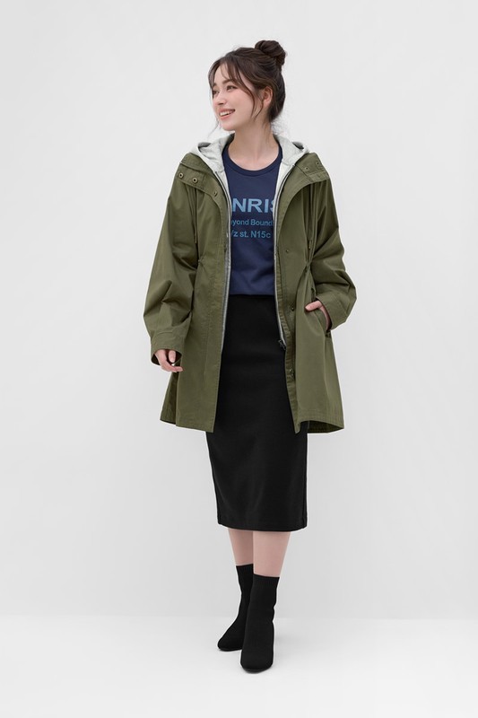 水洗寬鬆長版連帽外套-女