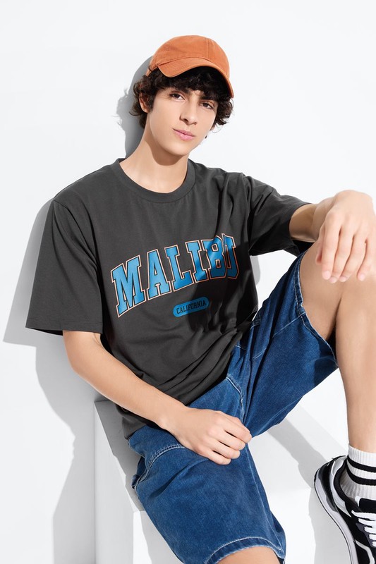 文字寬版印花T恤-01-男