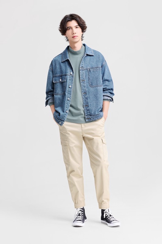 棉質工裝束口褲-男