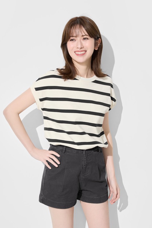 粗紡條紋連袖寬鬆上衣-女