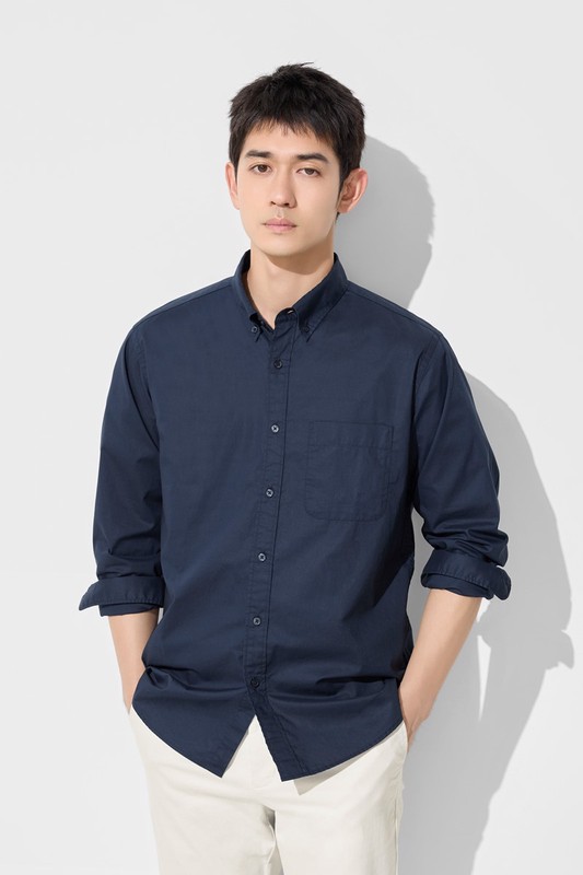 柔棉長袖襯衫-男
