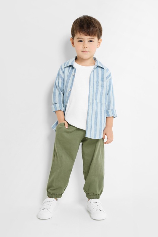 竹節棉束口褲-童