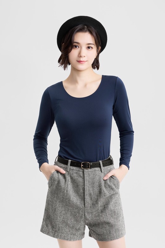 heatup U領八分袖上衣-女