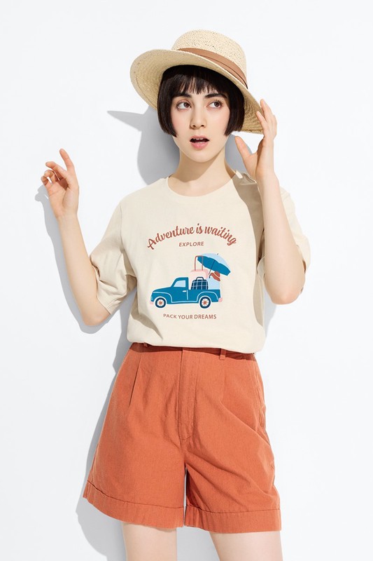 輕旅日常寬版印花T恤-女