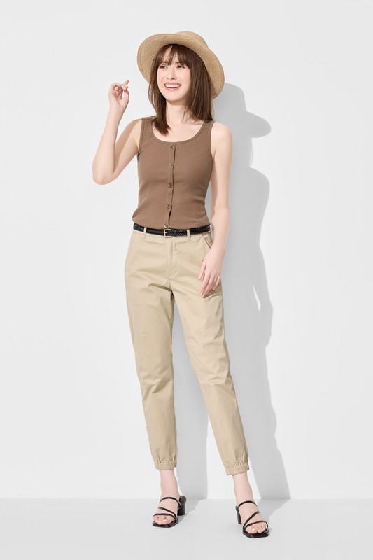 羅紋方領鈕釦背心-女