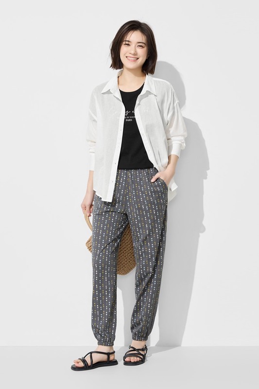 棉質透膚長袖襯衫-女