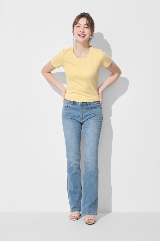 棉質羅紋圓領T恤-女