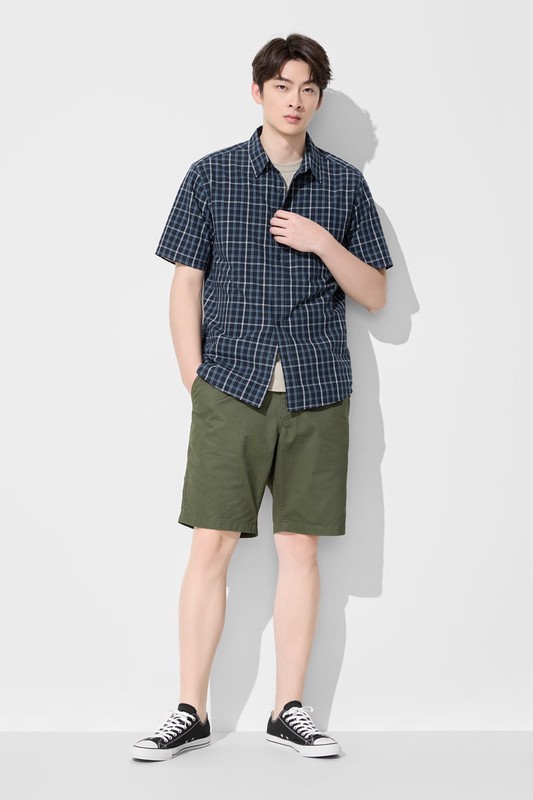 格紋短袖襯衫-男