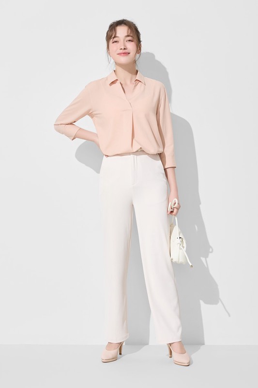 嫘縈開領七分袖襯衫-女