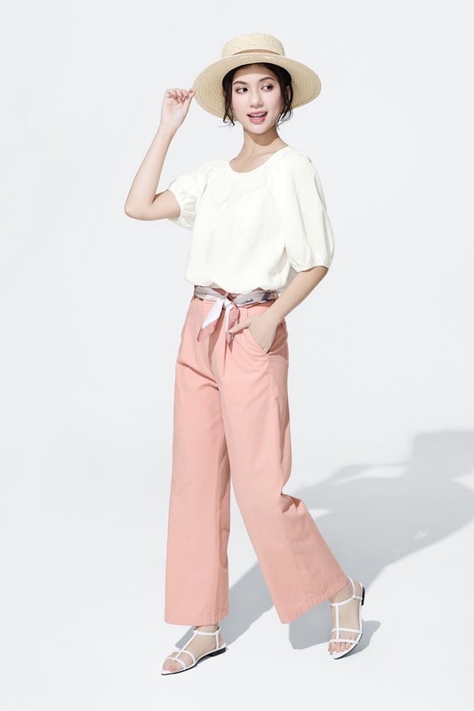 亞麻混紡泡泡袖上衣-女