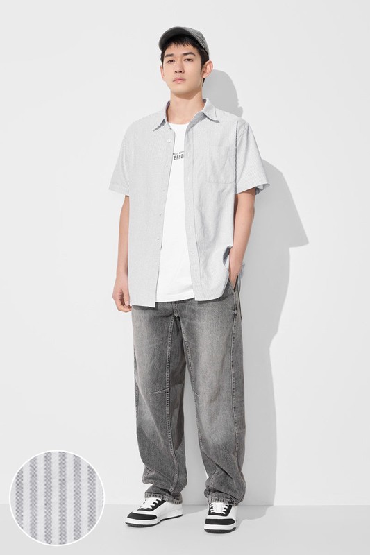 牛津條紋短袖襯衫-男