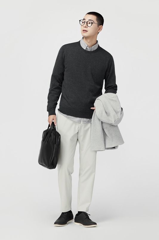 美麗諾羊毛混紡圓領毛衣-男