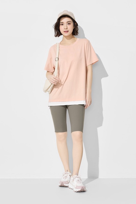 純棉寬版假兩件T恤-女