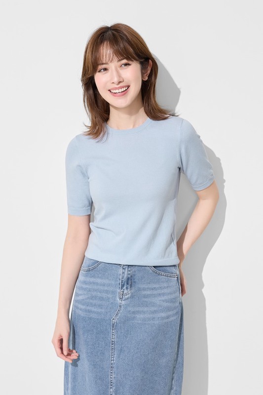 圓領五分袖針織衫-女