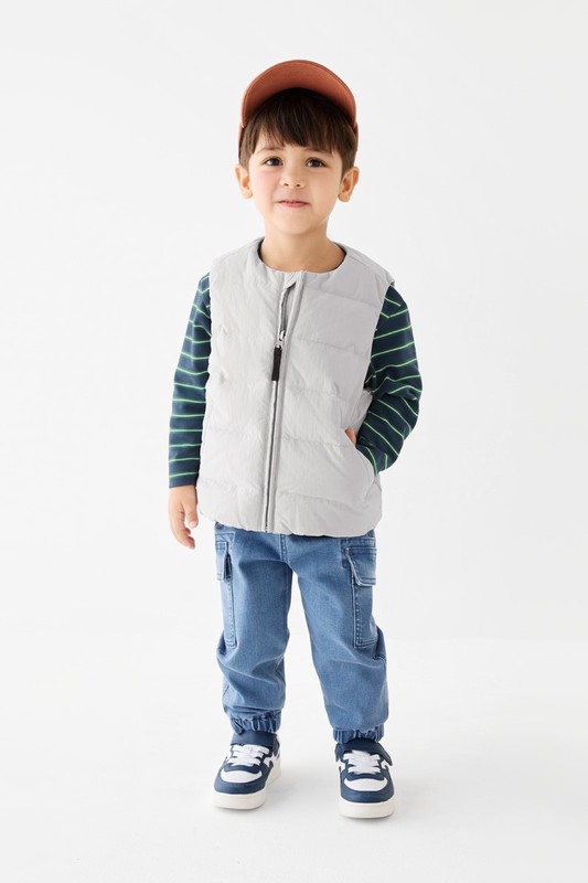 彈性牛仔工裝束口褲-童