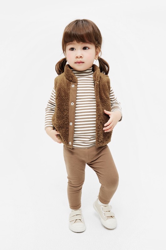 磨毛羅紋條紋立領T恤-Baby