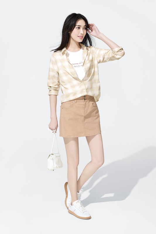 多色收腹牛仔連褲短裙-女