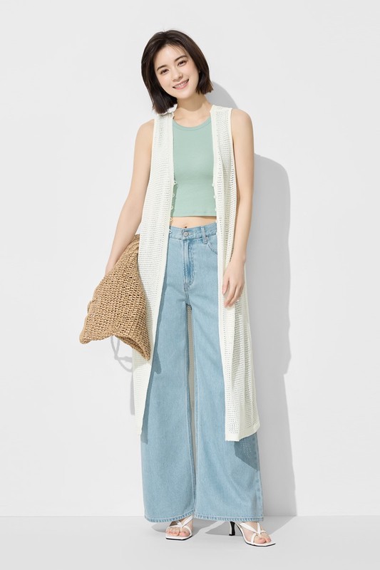 鏤空針織長版背心-女