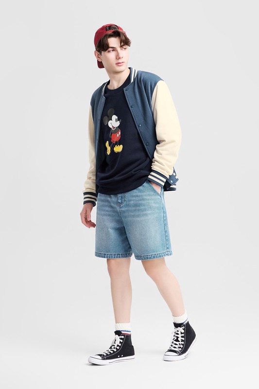 寬版牛仔短褲-男