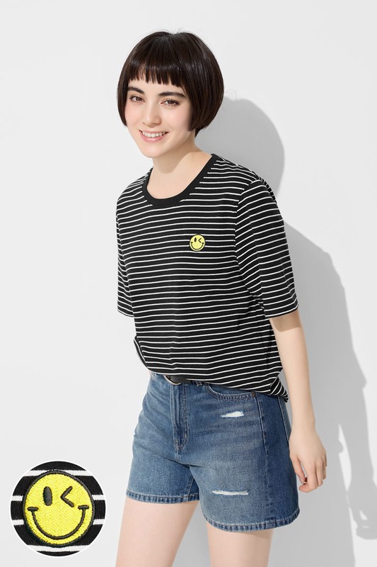 S.W.SMILEY®純棉寬版電繡T恤-女