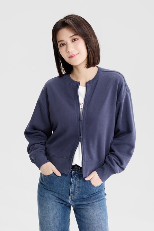 毛圈寬鬆短版開襟外套-女