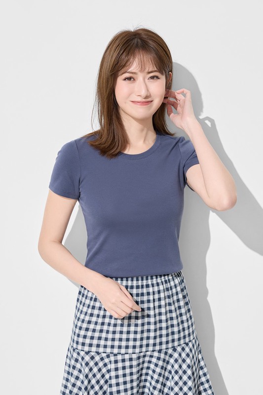 棉質羅紋圓領T恤-女