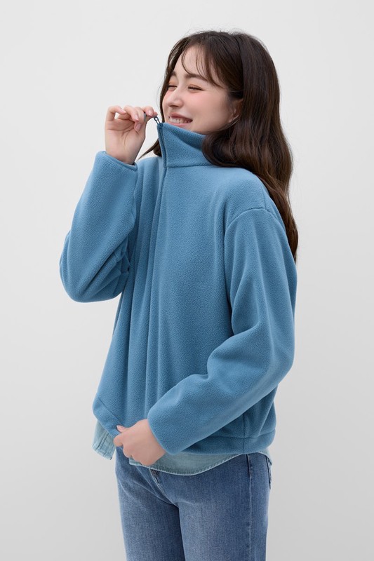 Fleece寬版半開襟拉鍊上衣-女