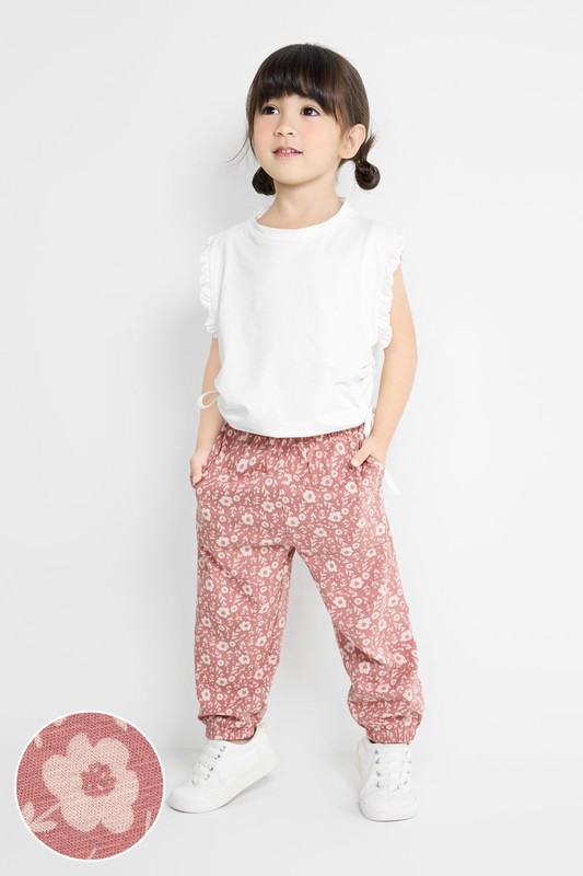 竹節棉印花束口褲-童