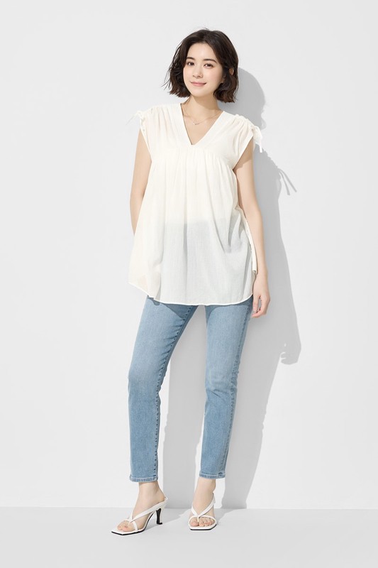 棉質抽繩造型上衣-女