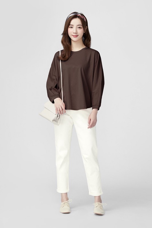 柔滑棉八分連袖寬版上衣-女