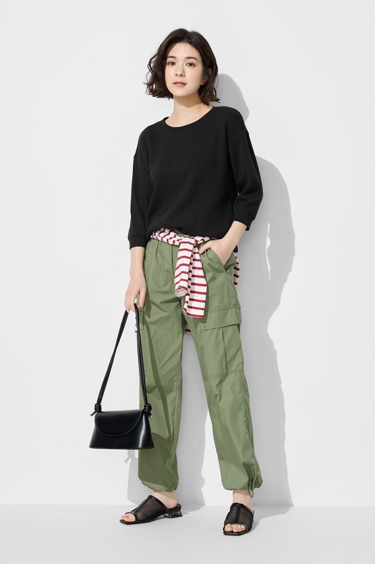 華夫格寬鬆七分袖T恤-女