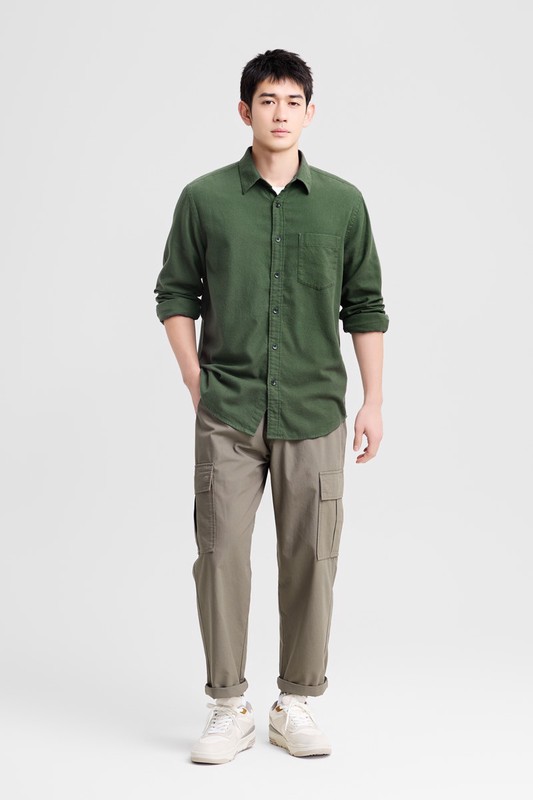 法蘭絨長袖襯衫-男